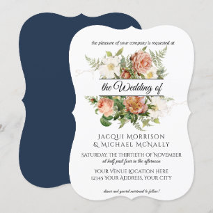 Navy und Blush Pfingstrose, Rosen mit Farngewinde Einladung