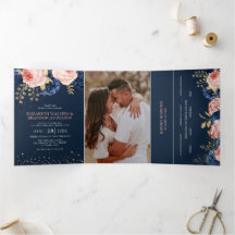 Navy und Blush Pink Florals Elegante Wedding Tri-F