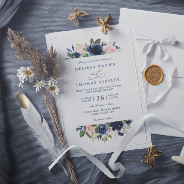 Navy und Blush Rustikale Elegante Schicke QR-Code- Einladung (Von Creator hochgeladen)
