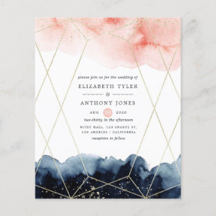 Navy- und Blush-Wasserfarben-Geometrie-Hochzeits-E Flyer