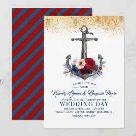 Navy und Burgund Floral Anchor Nautical Wedding Einladung
