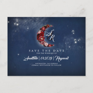 Navy und Burgund Floral Celestial Save the Date Ankündigungspostkarte