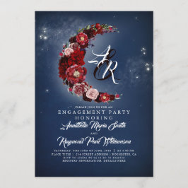 Navy und Burgund Floral Moon Engagement Party Einladung