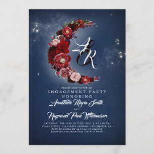 Navy und Burgund Floral Moon Engagement Party Einladung