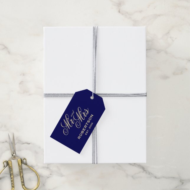 Navy und Creme Farbe Mr. und Mrs. Geschenkanhänger (Mit Garn)