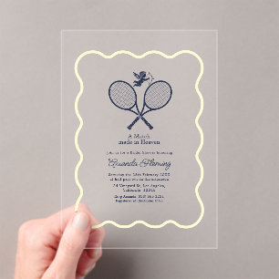 Navy- und Creme-farbene preppy-Tennis-Brautparty Acryleinladungen
