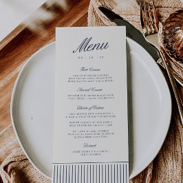 Navy- und Creme-Klassiker-Pinstripe-Hochzeitsmenü Menükarte