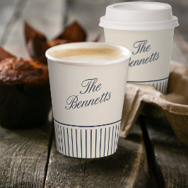 Navy- und Creme-Klassische Schrift Hochzeit Pappbecher