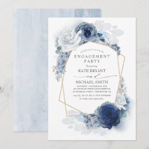 Navy und Dusty Blue Floral Modern Engagement Party Einladung