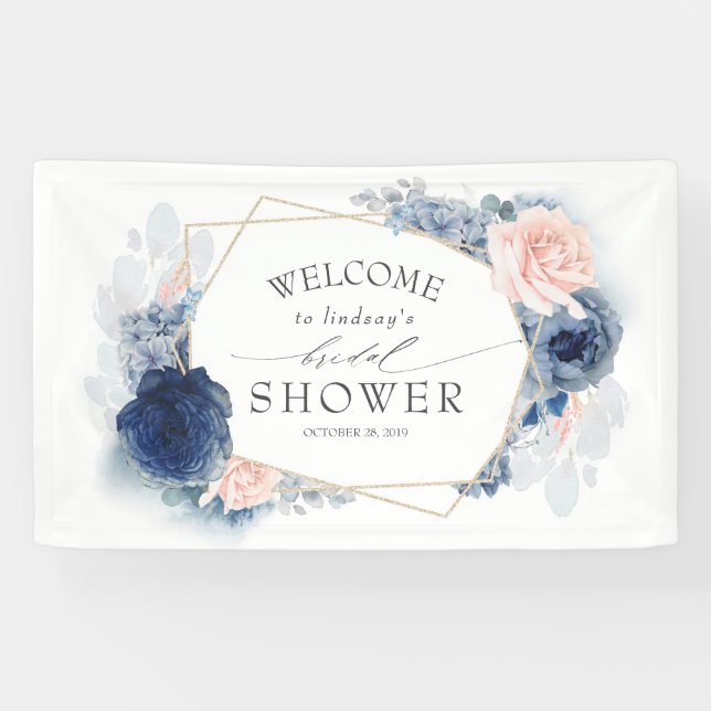 Navy und Dusty Pink Floral Brautparty Banner (Horizontal)