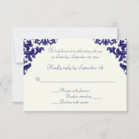 Navy- und Elfenbein-Damaskus-RSVP-Karte