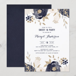 Navy und Elfenbeinküste Blume Goldrevier 16 . Gebu Einladung