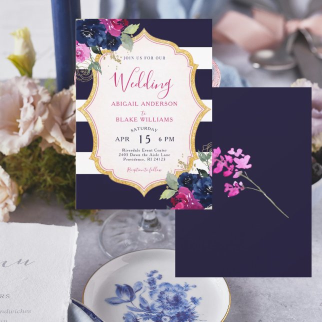 Navy- und Fuchsien-Hochzeit Einladung (Von Creator hochgeladen)