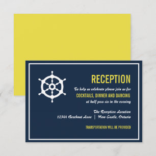 Navy- und gelbe nautische Hochzeitsempfangskarte Begleitkarte