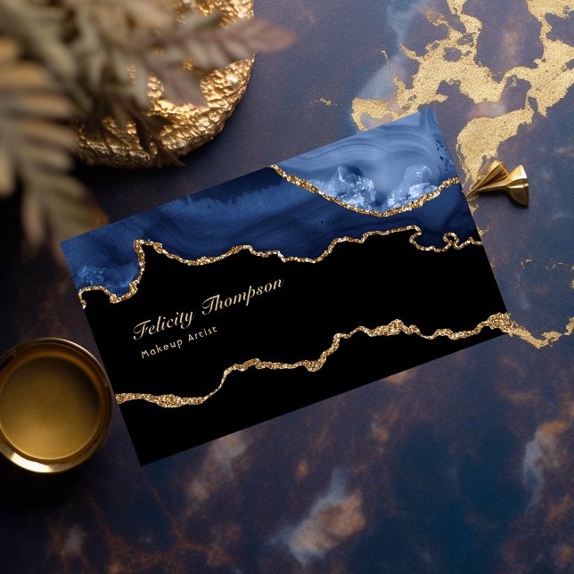 Navy und Gold Achat Edelstein QR-Code Visitenkarte (Von Creator hochgeladen)