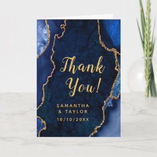 Navy und Gold Achat-Marmor-Hochzeit Dankeskarte