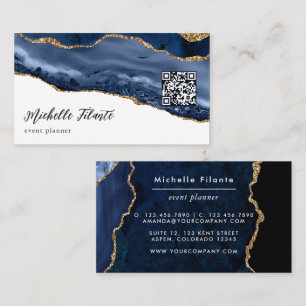 Navy- und Gold-Achat-QR-Code Visitenkarte