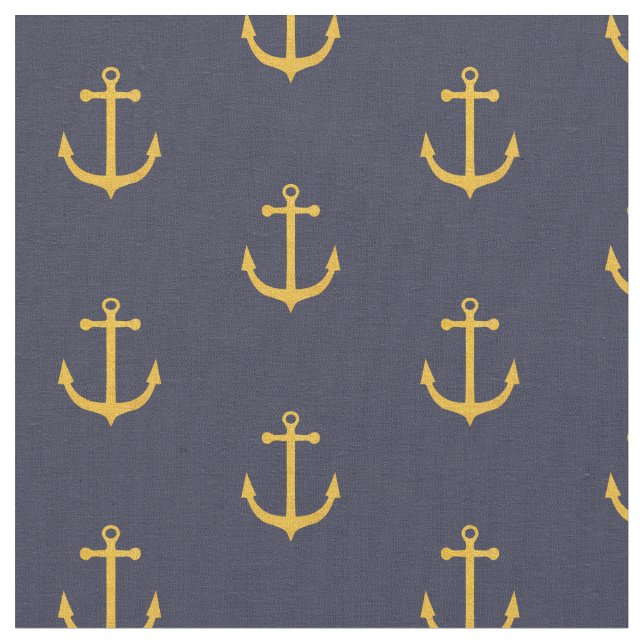 Navy und Gold Anker Fabric Stoff (Nahaufnahme)