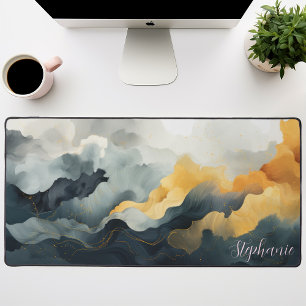 Navy und Gold Aquarell abstrakt personalisiert Schreibtischunterlage