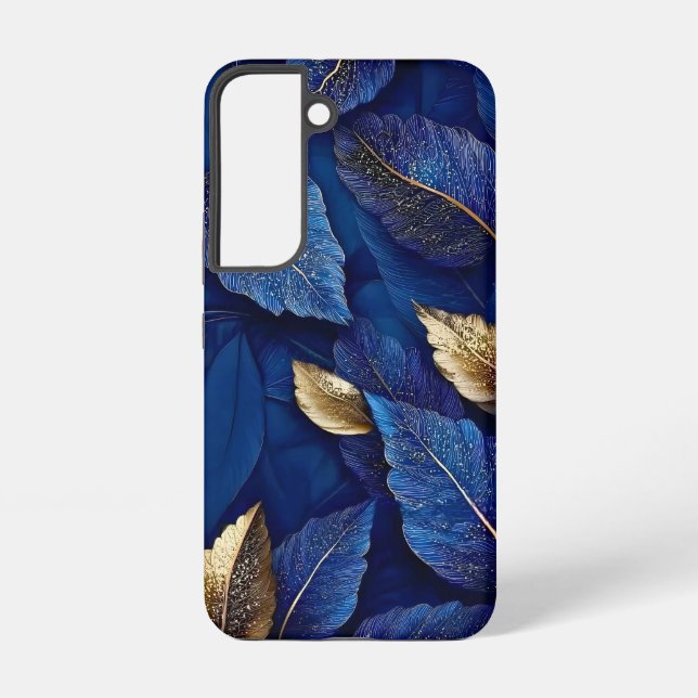 Navy- und Gold-Blattmuster Samsung Galaxy Hülle (Rückseite)