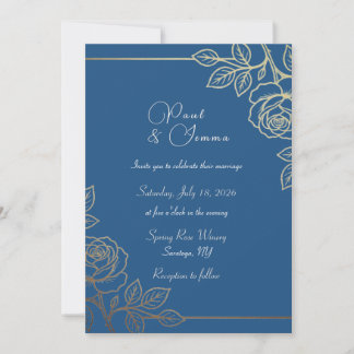 Navy- und Gold-Blumen-Hochzeitseinladung Einladung