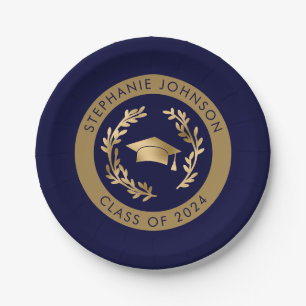 Navy und Gold Class of 2024 Graduation Party Pappteller