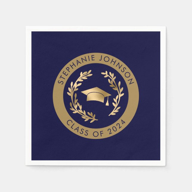 Navy und Gold Class of 2024 Graduation Party Serviette (Vorderseite)