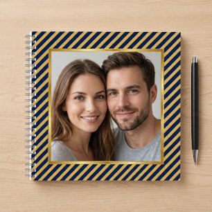 Navy- und Gold-Diagonalsstreifenrahmen-Foto Notizbuch