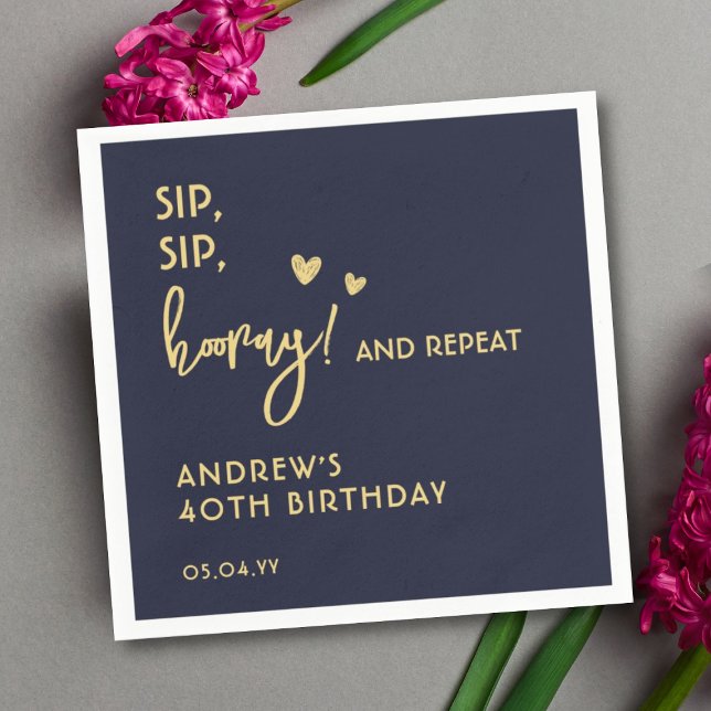 Navy und Gold Einfache lustige Custom Adult Geburt Serviette (Von Creator hochgeladen)