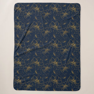 Navy und Gold Floral Sherpa Throw Blanket Sherpadecke