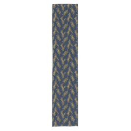 Navy und Gold Floral Sprig Kurzer Tischläufer