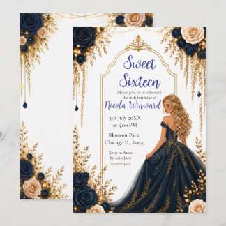 Navy und Gold Floral Sweet Sixteen Party Einladung