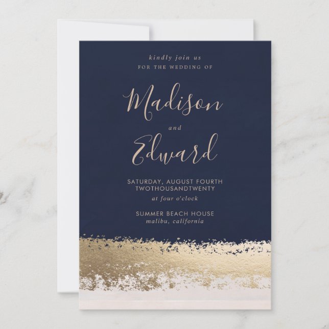 Navy und Gold Foil, Elegante Hochzeit Einladung (Vorderseite)