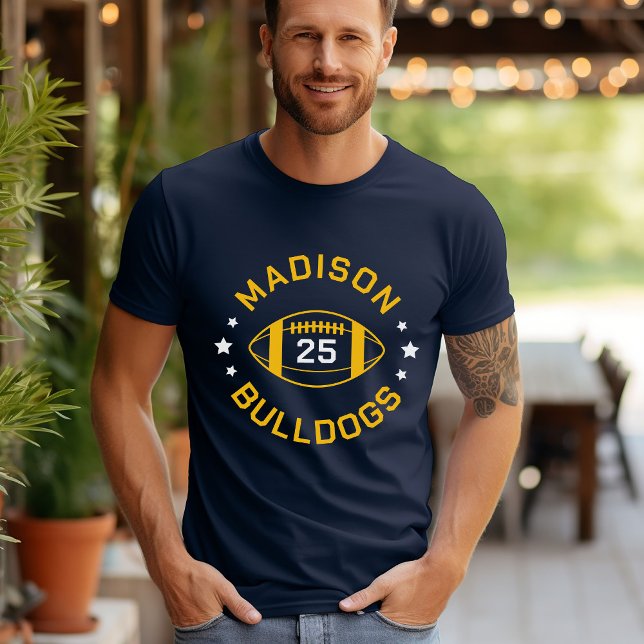 Navy und Gold Football Player Jersey Nummer T-Shirt (Von Creator hochgeladen)