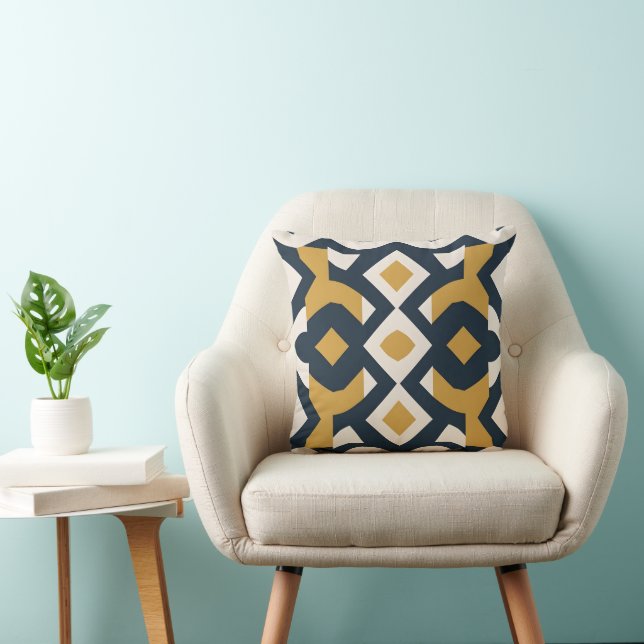Navy- und Gold-geometrische mediterrane Fliese Kissen (Stuhl )