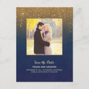 Navy- und Gold-Glitter-Foto Save-the-Date Ankündigungspostkarte