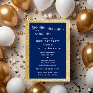 Navy und Gold Glitzer Überraschung Party Geburtsta Einladung