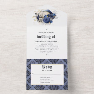 Navy- und Gold-Gotische Blumenhochzeit All In One Einladung