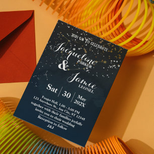 Navy- und Gold-Hochzeitseinladungsvorlage mit Himm Einladung