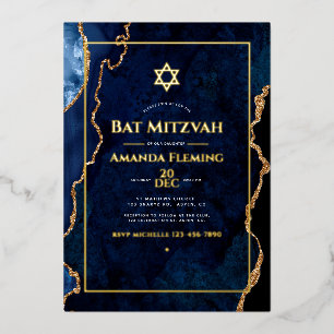 Navy und Gold Imitate Agate Bat Mitzvah Foto Folieneinladung