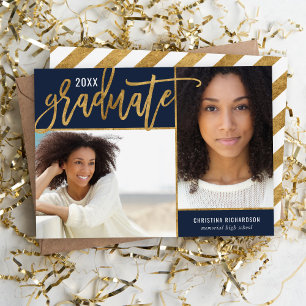 Navy und Gold Imitate Foil 2 Foto Abschluss Ankündigung