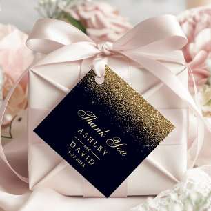 Navy- und Gold-Konfetti-Hochzeit Geschenkanhänger