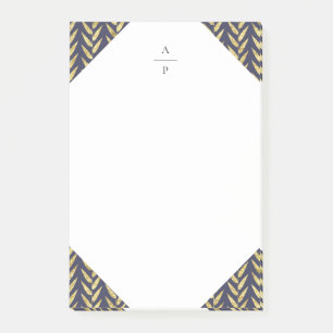 Navy und Gold Leaf Mit Monogramm Post-it Klebezettel