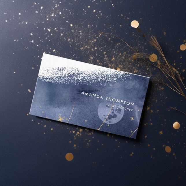 Navy und Gold Lunar Brush Strokes Business Card Visitenkarte (Von Creator hochgeladen)