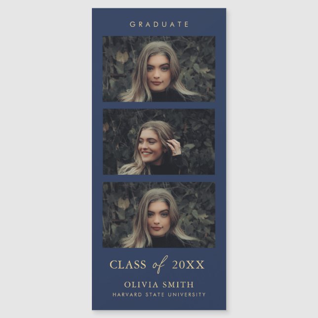 Navy und Gold Magnetic Foto Strip Abschluss Magnetkarte (Vorderseite)