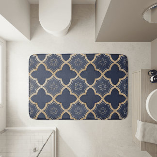 Navy- und Gold-Marokkanisches Vierblatt-Geometrisc Badematte