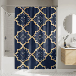 Navy- und Gold-Marokkanisches Vierblatt-Geometrisc Duschvorhang