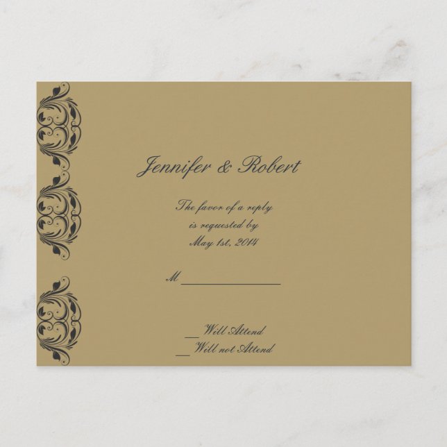 Navy und Gold Masquerade Wedding RSVP Postcard Einladungspostkarte (Vorderseite)