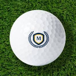 Navy und Gold Monogram Logo Wappen Golfball