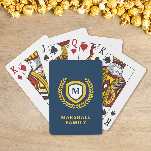 Navy und Gold Monogram Logo Wappen Spielkarten (Von Creator hochgeladen)